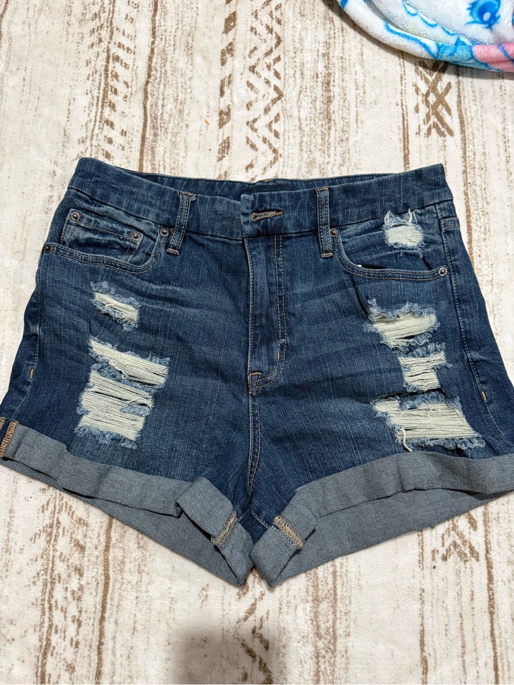 Aeropostale Dark Blue Distressed Roll-Cuff Jean Shorts